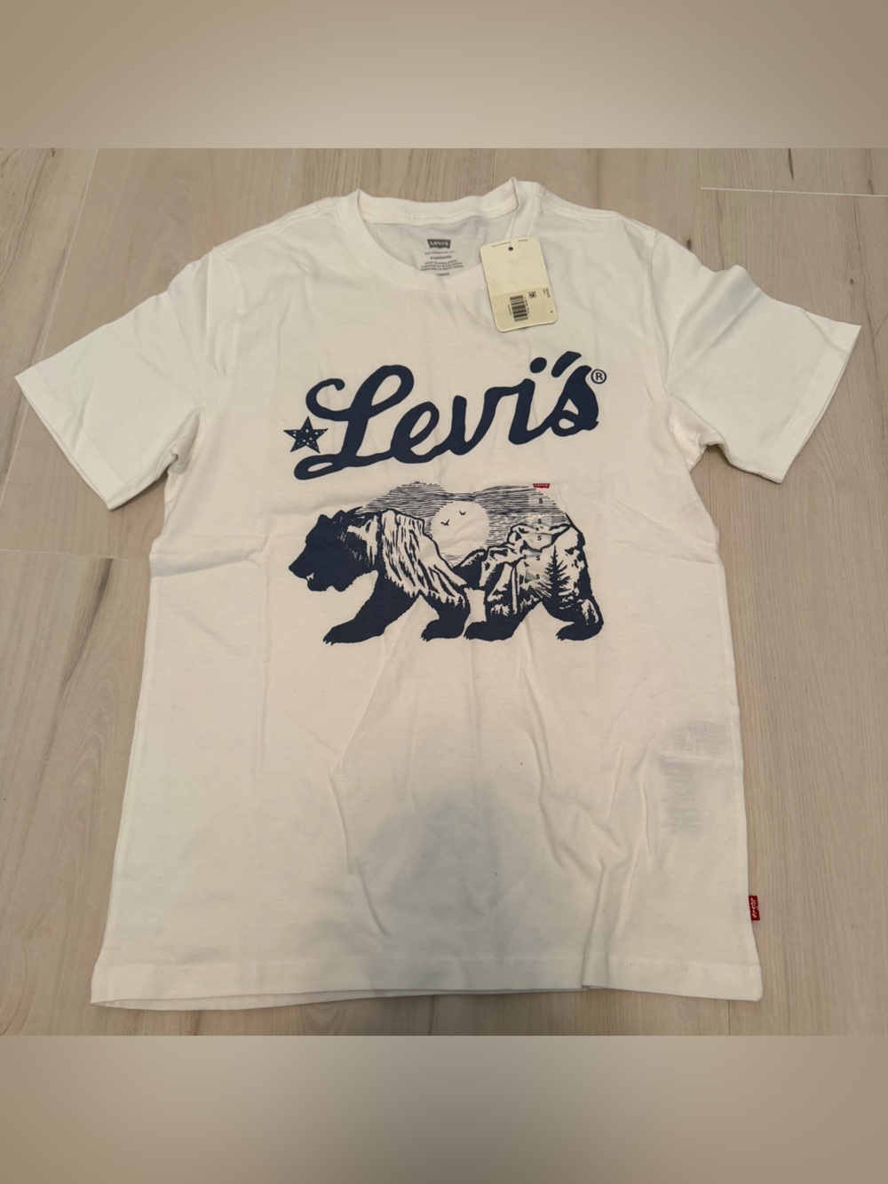 Levi's White Short Sleeve Tee with Navy Bear & Script Graphic